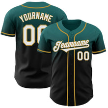 Load image into Gallery viewer, Custom Teal Black-Old Gold Authentic Fade Fashion Baseball Jersey
