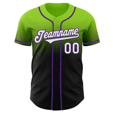 Load image into Gallery viewer, Custom Neon Green Black-Purple Authentic Fade Fashion Baseball Jersey