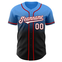 Load image into Gallery viewer, Custom Electric Blue Black-Red Authentic Fade Fashion Baseball Jersey