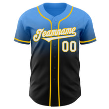 Load image into Gallery viewer, Custom Electric Blue Black-Yellow Authentic Fade Fashion Baseball Jersey