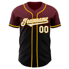 Load image into Gallery viewer, Custom Burgundy Black-Gold Authentic Fade Fashion Baseball Jersey