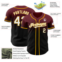 Load image into Gallery viewer, Custom Burgundy Black-Gold Authentic Fade Fashion Baseball Jersey