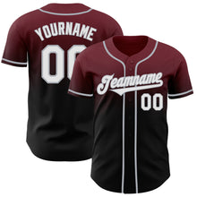 Load image into Gallery viewer, Custom Burgundy Black-Gray Authentic Fade Fashion Baseball Jersey