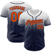 Load image into Gallery viewer, Custom White Orange-Navy Authentic Fade Fashion Baseball Jersey
