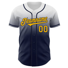 Load image into Gallery viewer, Custom White Gold-Navy Authentic Fade Fashion Baseball Jersey