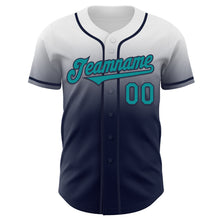 Load image into Gallery viewer, Custom White Teal-Navy Authentic Fade Fashion Baseball Jersey