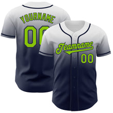 Load image into Gallery viewer, Custom White Neon Green-Navy Authentic Fade Fashion Baseball Jersey