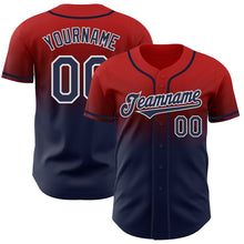 Load image into Gallery viewer, Custom Red Navy-White Authentic Fade Fashion Baseball Jersey