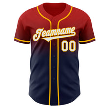 Load image into Gallery viewer, Custom Red Navy-Gold Authentic Fade Fashion Baseball Jersey
