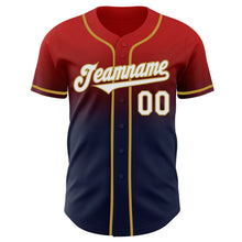 Load image into Gallery viewer, Custom Red Navy-Old Gold Authentic Fade Fashion Baseball Jersey