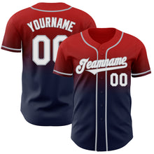 Load image into Gallery viewer, Custom Red Navy-Gray Authentic Fade Fashion Baseball Jersey