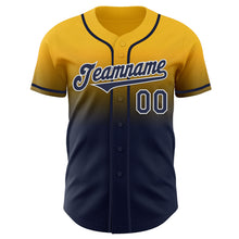 Load image into Gallery viewer, Custom Gold Navy-White Authentic Fade Fashion Baseball Jersey