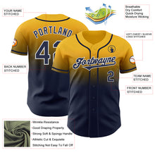 Load image into Gallery viewer, Custom Gold Navy-White Authentic Fade Fashion Baseball Jersey