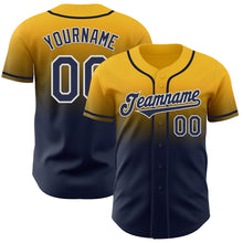 Load image into Gallery viewer, Custom Gold Navy-White Authentic Fade Fashion Baseball Jersey