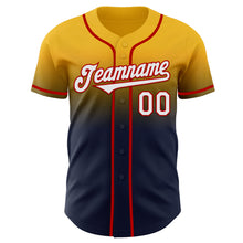 Load image into Gallery viewer, Custom Gold Navy-Red Authentic Fade Fashion Baseball Jersey