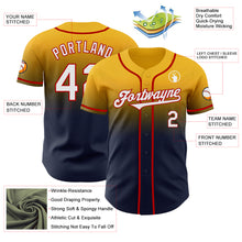 Load image into Gallery viewer, Custom Gold Navy-Red Authentic Fade Fashion Baseball Jersey