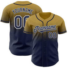 Load image into Gallery viewer, Custom Old Gold Navy-White Authentic Fade Fashion Baseball Jersey
