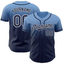 Load image into Gallery viewer, Custom Light Blue Navy-White Authentic Fade Fashion Baseball Jersey