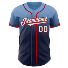 Load image into Gallery viewer, Custom Light Blue Navy-Red Authentic Fade Fashion Baseball Jersey