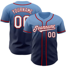 Load image into Gallery viewer, Custom Light Blue Navy-Red Authentic Fade Fashion Baseball Jersey