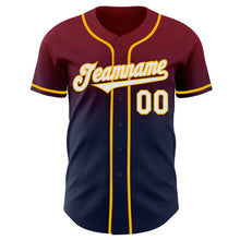 Load image into Gallery viewer, Custom Crimson Navy-Gold Authentic Fade Fashion Baseball Jersey