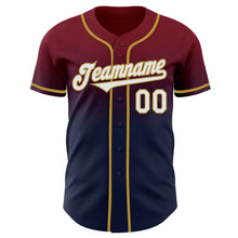 Load image into Gallery viewer, Custom Crimson Navy-Old Gold Authentic Fade Fashion Baseball Jersey