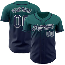 Load image into Gallery viewer, Custom Teal Navy-White Authentic Fade Fashion Baseball Jersey