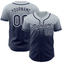 Load image into Gallery viewer, Custom Silver Navy-White Authentic Fade Fashion Baseball Jersey