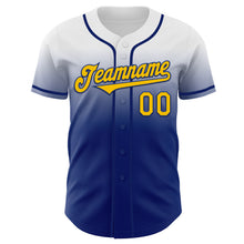 Load image into Gallery viewer, Custom White Yellow-Royal Authentic Fade Fashion Baseball Jersey