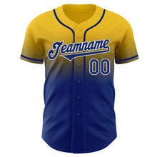 Load image into Gallery viewer, Custom Yellow Royal-White Authentic Fade Fashion Baseball Jersey