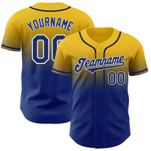 Load image into Gallery viewer, Custom Yellow Royal-White Authentic Fade Fashion Baseball Jersey