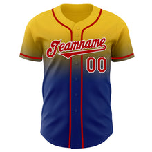 Load image into Gallery viewer, Custom Yellow Red Royal-White Authentic Fade Fashion Baseball Jersey