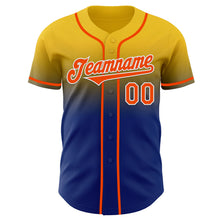 Load image into Gallery viewer, Custom Yellow Orange Royal-White Authentic Fade Fashion Baseball Jersey