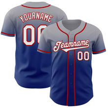 Load image into Gallery viewer, Custom Gray White Royal-Red Authentic Fade Fashion Baseball Jersey