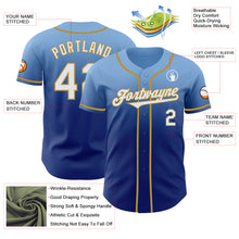 Load image into Gallery viewer, Custom Light Blue White Royal-Old Gold Authentic Fade Fashion Baseball Jersey