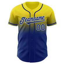 Load image into Gallery viewer, Custom Light Yellow Royal-White Authentic Fade Fashion Baseball Jersey