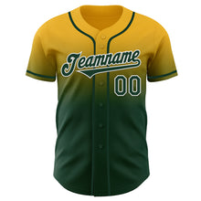 Load image into Gallery viewer, Custom Gold Green-White Authentic Fade Fashion Baseball Jersey