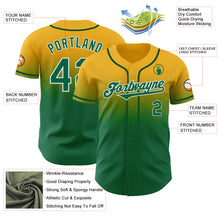 Load image into Gallery viewer, Custom Gold Kelly Green-White Authentic Fade Fashion Baseball Jersey