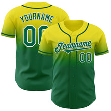 Load image into Gallery viewer, Custom Light Yellow Kelly Green-White Authentic Fade Fashion Baseball Jersey