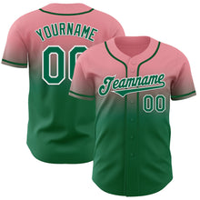Load image into Gallery viewer, Custom Medium Pink Kelly Green-White Authentic Fade Fashion Baseball Jersey