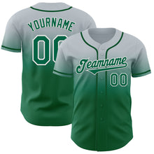 Load image into Gallery viewer, Custom Silver Kelly Green-White Authentic Fade Fashion Baseball Jersey