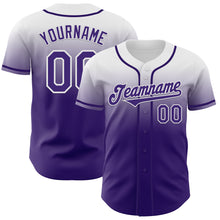 Load image into Gallery viewer, Custom White Purple Authentic Fade Fashion Baseball Jersey