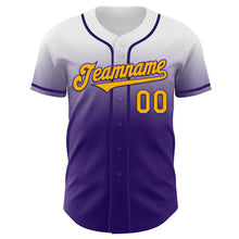 Load image into Gallery viewer, Custom White Gold-Purple Authentic Fade Fashion Baseball Jersey