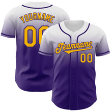 Load image into Gallery viewer, Custom White Gold-Purple Authentic Fade Fashion Baseball Jersey