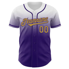 Load image into Gallery viewer, Custom White Old Gold-Purple Authentic Fade Fashion Baseball Jersey