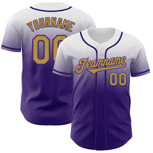 Load image into Gallery viewer, Custom White Old Gold-Purple Authentic Fade Fashion Baseball Jersey