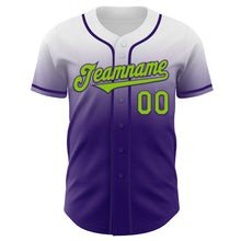 Load image into Gallery viewer, Custom White Neon Green-Purple Authentic Fade Fashion Baseball Jersey