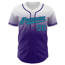 Load image into Gallery viewer, Custom White Teal-Purple Authentic Fade Fashion Baseball Jersey