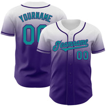 Load image into Gallery viewer, Custom White Teal-Purple Authentic Fade Fashion Baseball Jersey