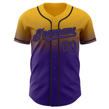 Load image into Gallery viewer, Custom Gold Purple-Black Authentic Fade Fashion Baseball Jersey